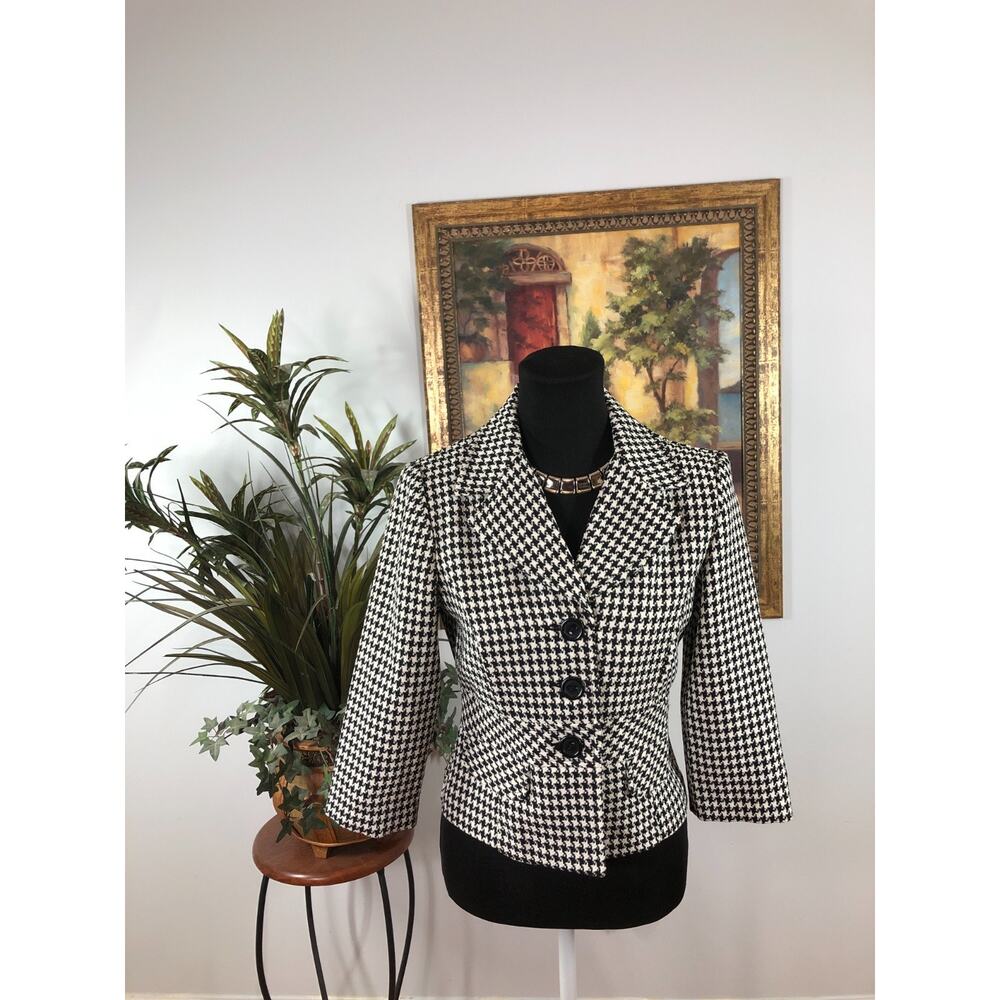 Sweet Suit Cropped‎ Blazer Womens Size 6 Black White Houndstooth Mob Wife Office